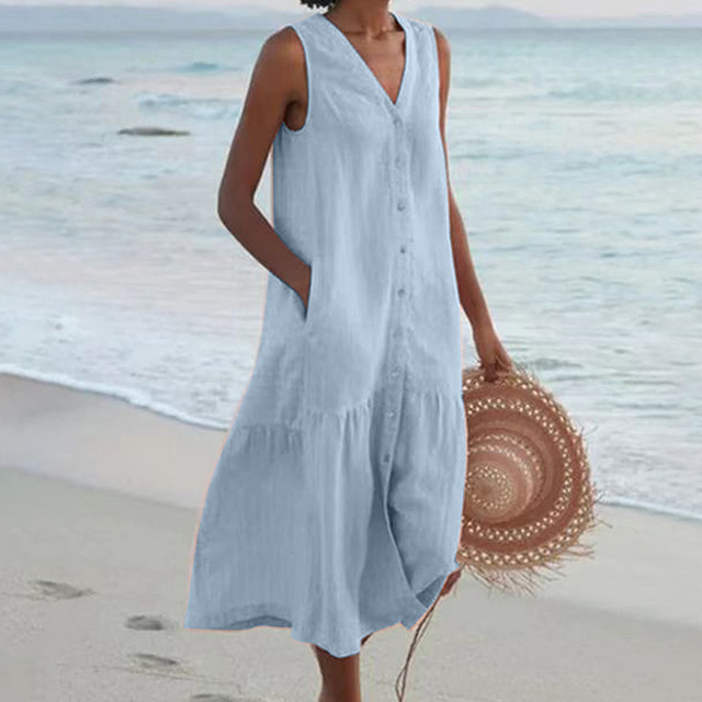 Barbara | Sleeveless Buttoned Midi Dress