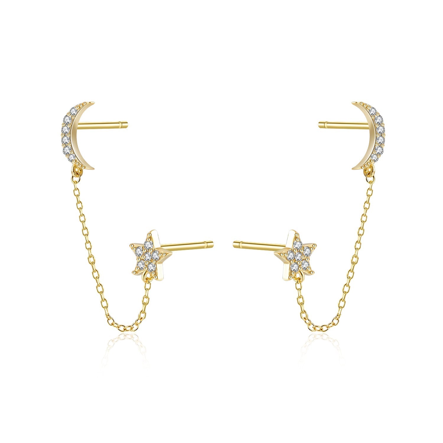 Moon + Star Chain Stud Earrings
