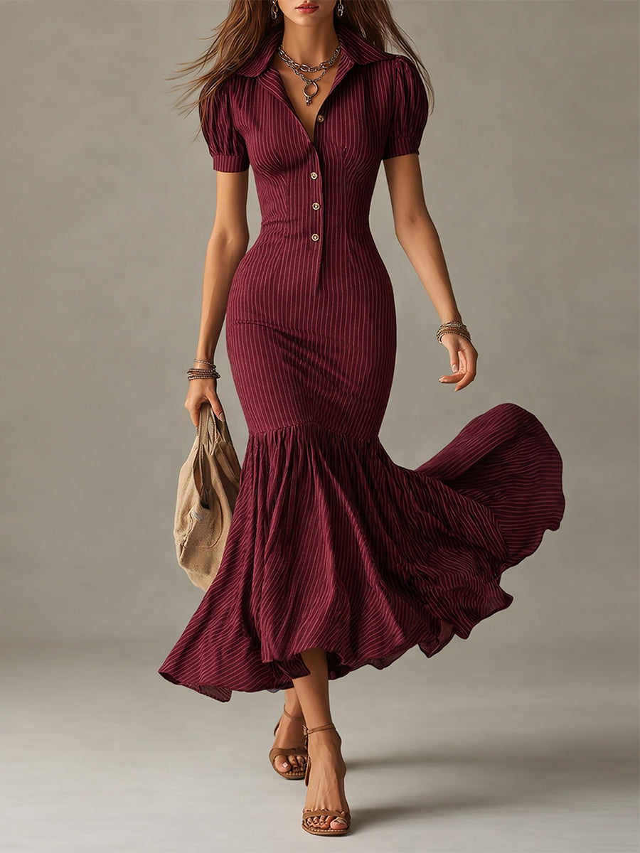 Audrey | Women's Chic Striped Slim-Fit Mermaid Maxi Dress