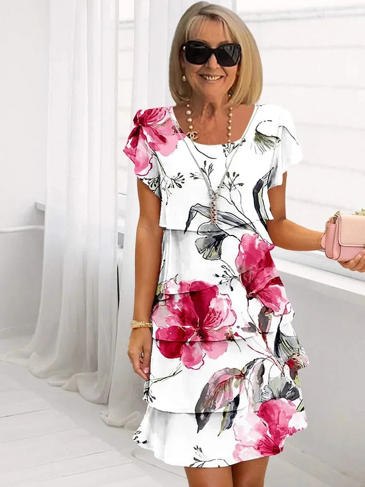 Daphne | Women's Ruffled Floral Dress with Pleated Design and Adjustable Straps