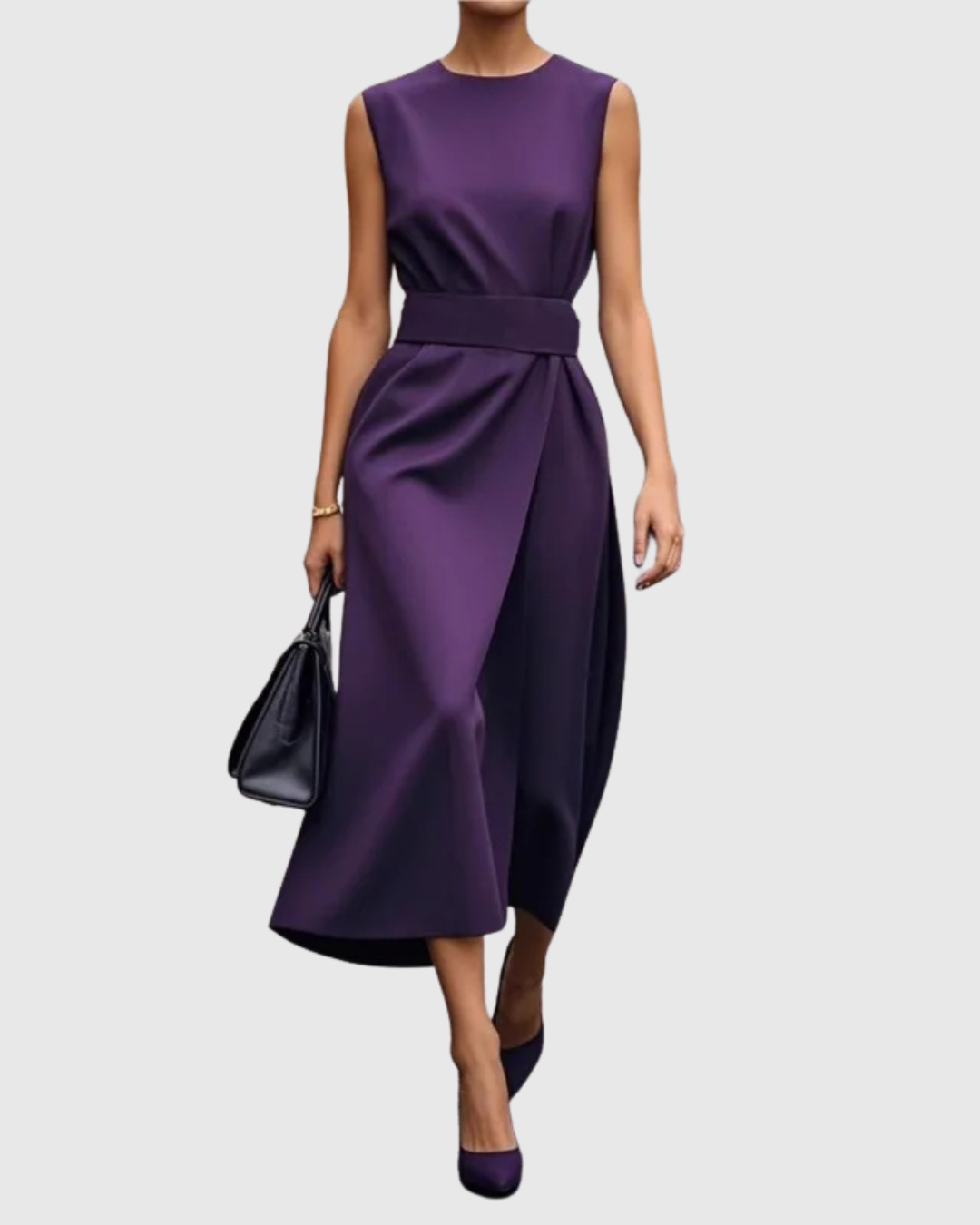 Astelle | Women's Sleeveless Midi Dress with Round Neck and Twisted Detail