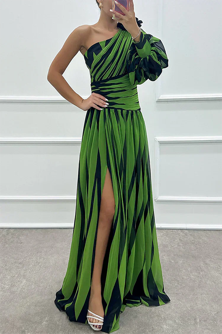 Bonnie | Elegant Striped One Shoulder Maxi Dress