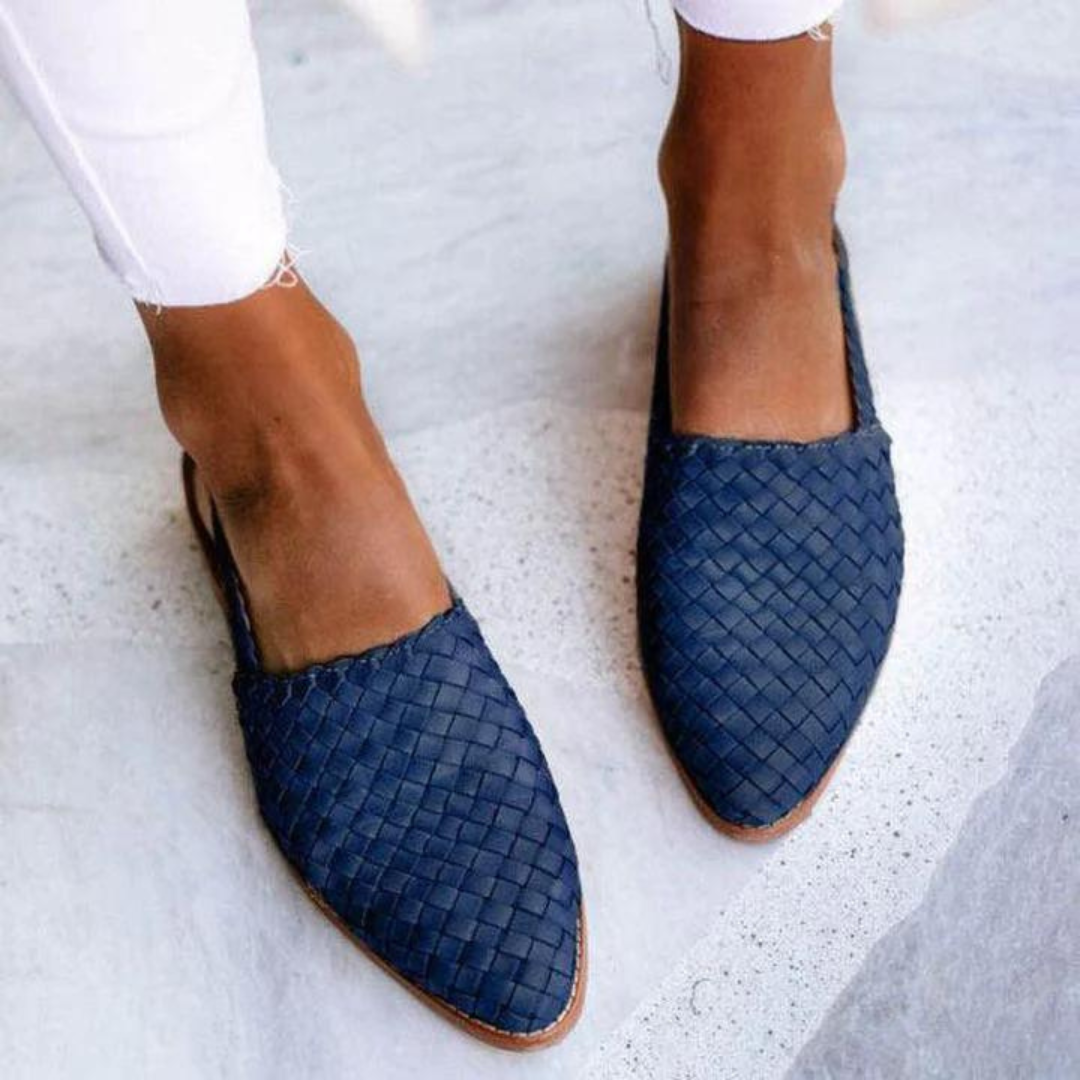 Amelie | Women's Woven Ballerinas with Vegan Leather and Classic Design