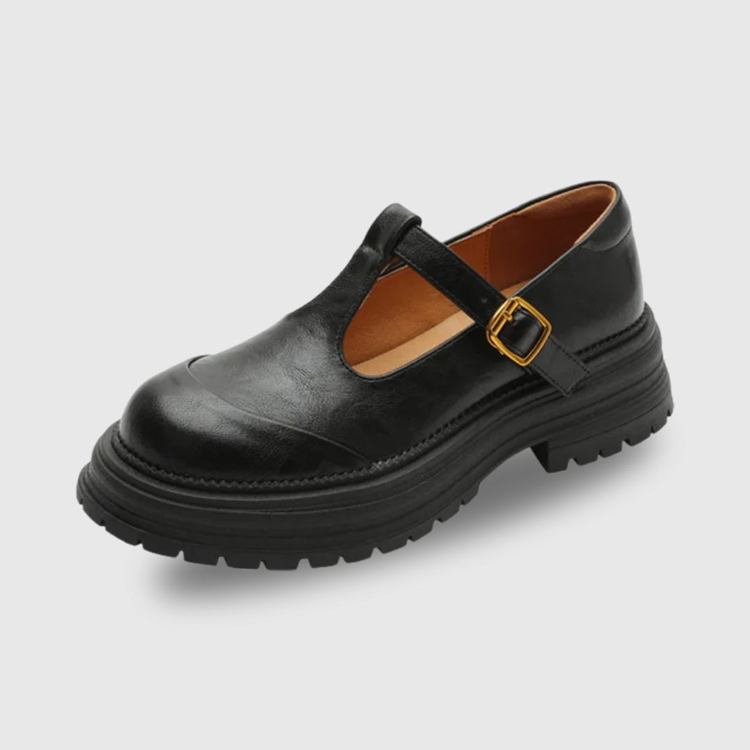Blythe | Women's T-Bar Mary Jane Shoes Round Toe Brogue Low Heel