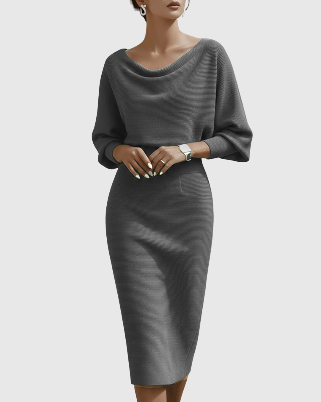 Adriana | Women's Midi Dress with Cowl Neck and Batwing Sleeves