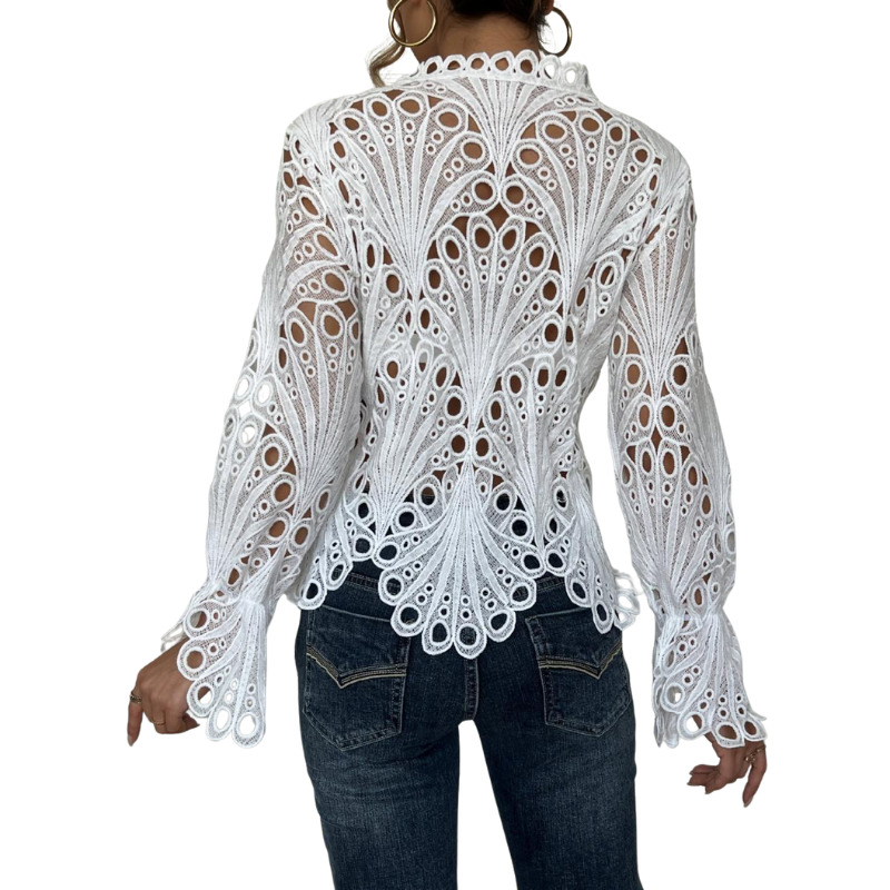 Bianca | Women's Lace Cutwork Blouse Long Sleeve Hollow Out Top