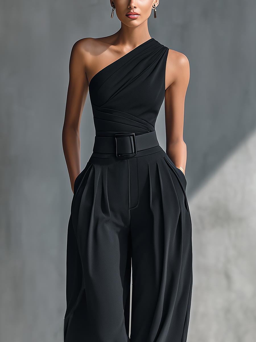 Avery | Women's Black High-elastic Knit Top And Wide-leg Pants