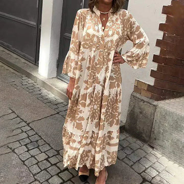 Harmony | Women's Boho Flowy Printed Draped Maxi Dress Casual
