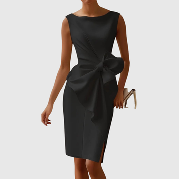 Eloise | Women's Boat Neck Sleeveless Midi Dress with Bow Detail