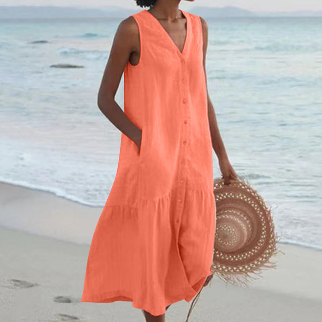 Barbara | Sleeveless Buttoned Midi Dress