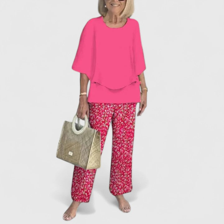 Celine | Women's Floral Print Top with Wide-Leg Trousers Set