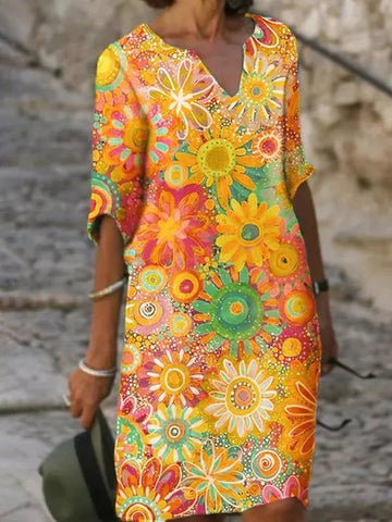Elovelle | Women's Flowy Dress with Floral Print and Sleeveless Design