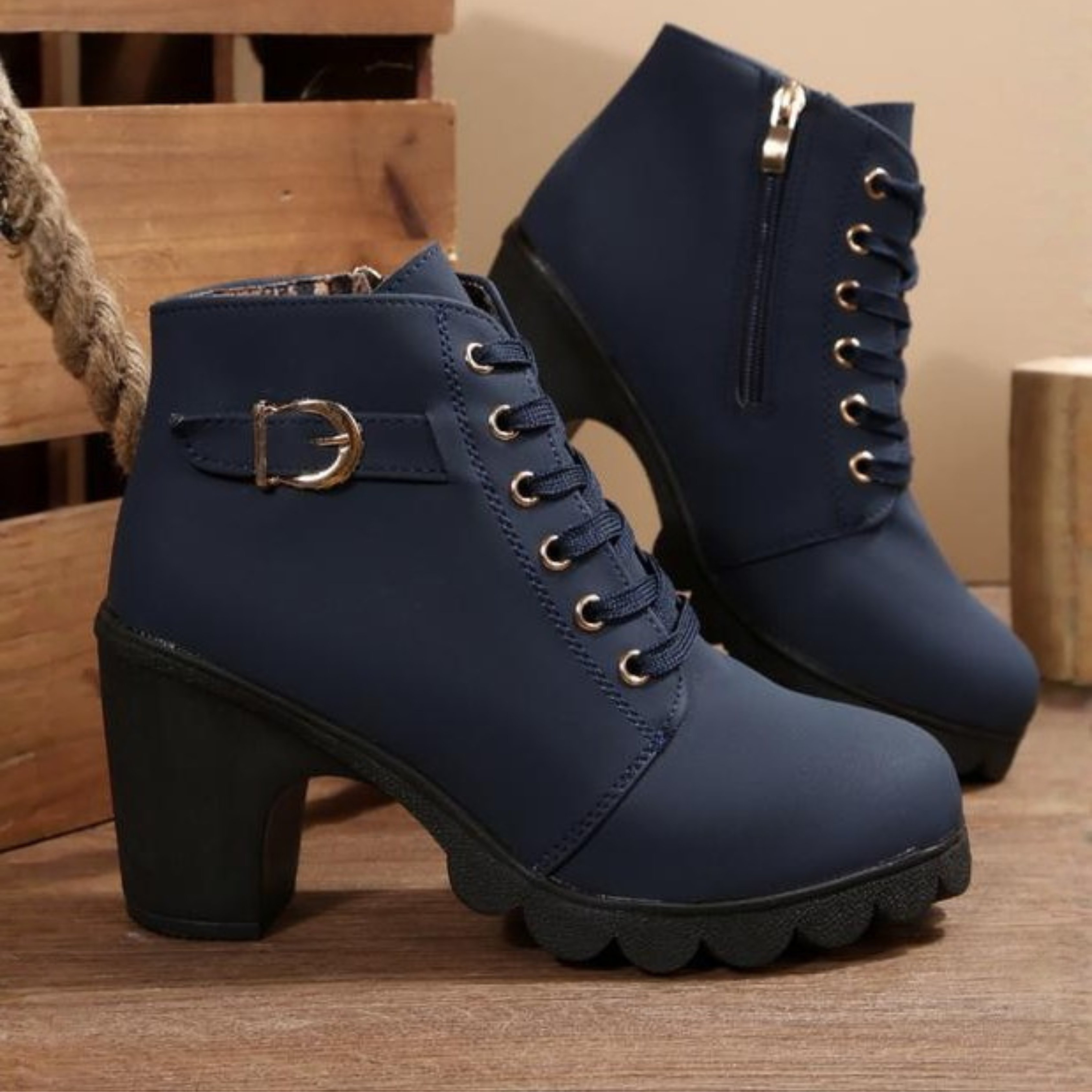 Demi | Chic Lace-Up Chunky Ankle Boots