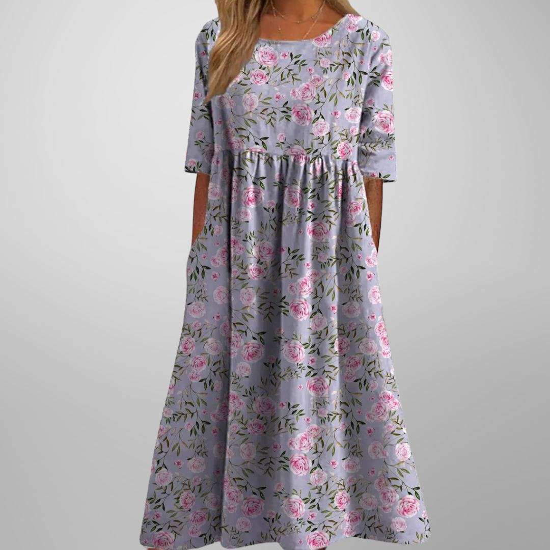 Amelia | Women's Floral Midi Dress with Relaxed Fit and Soft Fabric