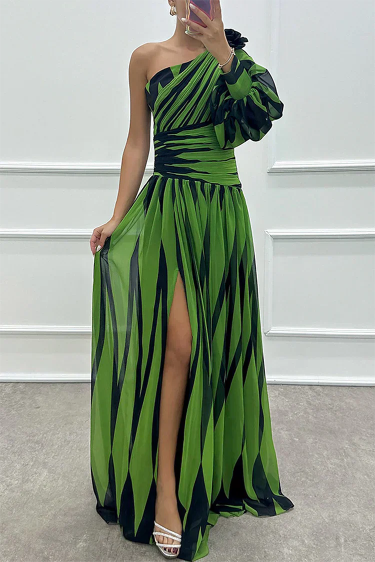 Bonnie | Elegant Striped One Shoulder Maxi Dress