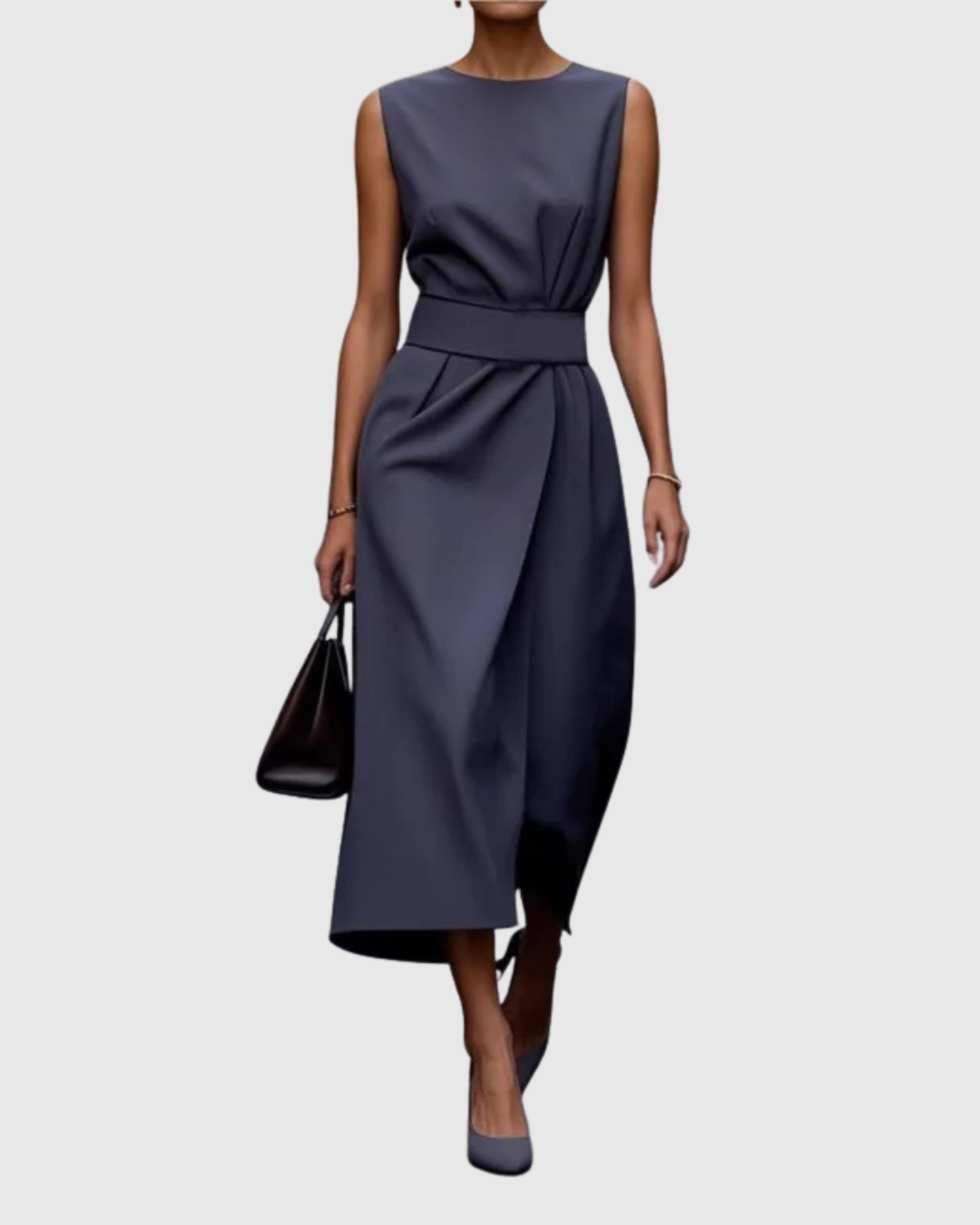 Astelle | Women's Sleeveless Midi Dress with Round Neck and Twisted Detail