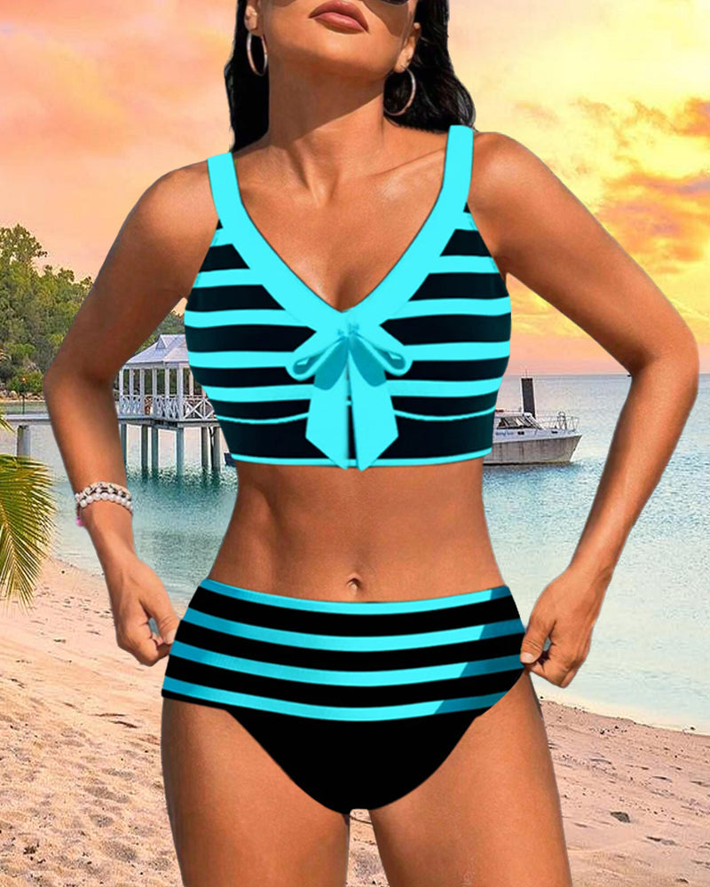 Caroline | Women's High Waist Striped Bikini Set