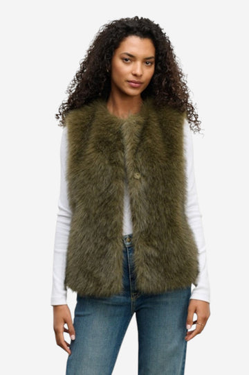 Anastasia Lux Fur Vest - Dark Green