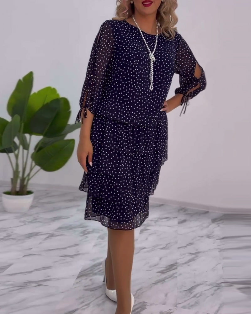 Dotty | Women's Polka Dot Tiered Midi Dress 3/4 Sleeve Chiffon