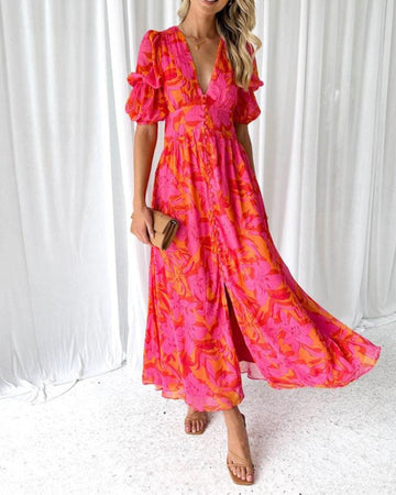 Brittany | Elegant Maxi Dress in Red Pink