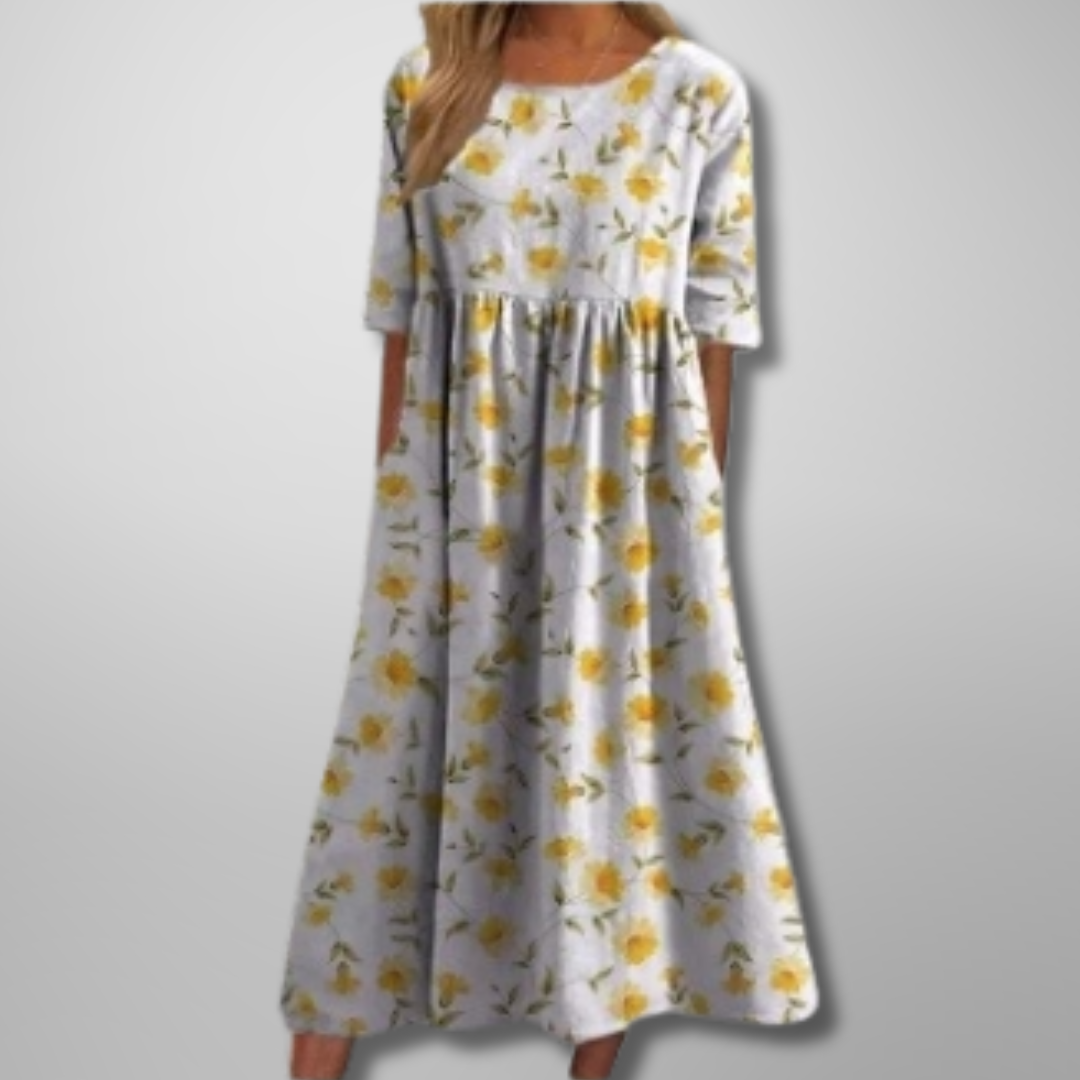 Amelia | Women's Floral Midi Dress with Relaxed Fit and Soft Fabric