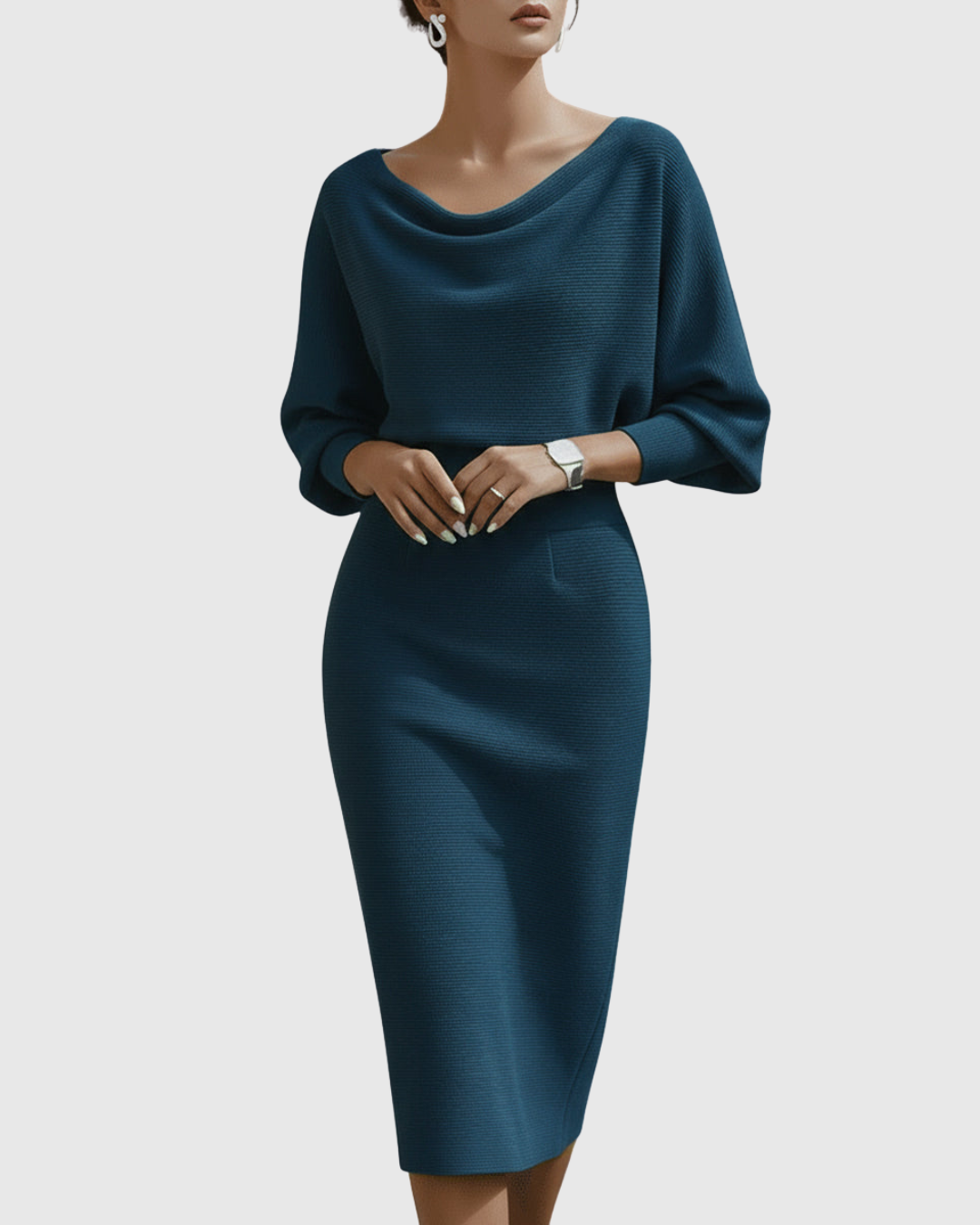 Adriana | Women's Midi Dress with Cowl Neck and Batwing Sleeves
