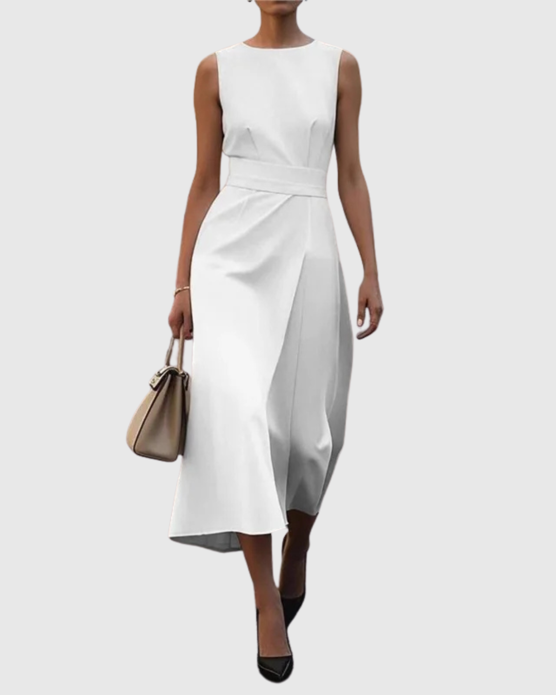 Astelle | Women's Sleeveless Midi Dress with Round Neck and Twisted Detail