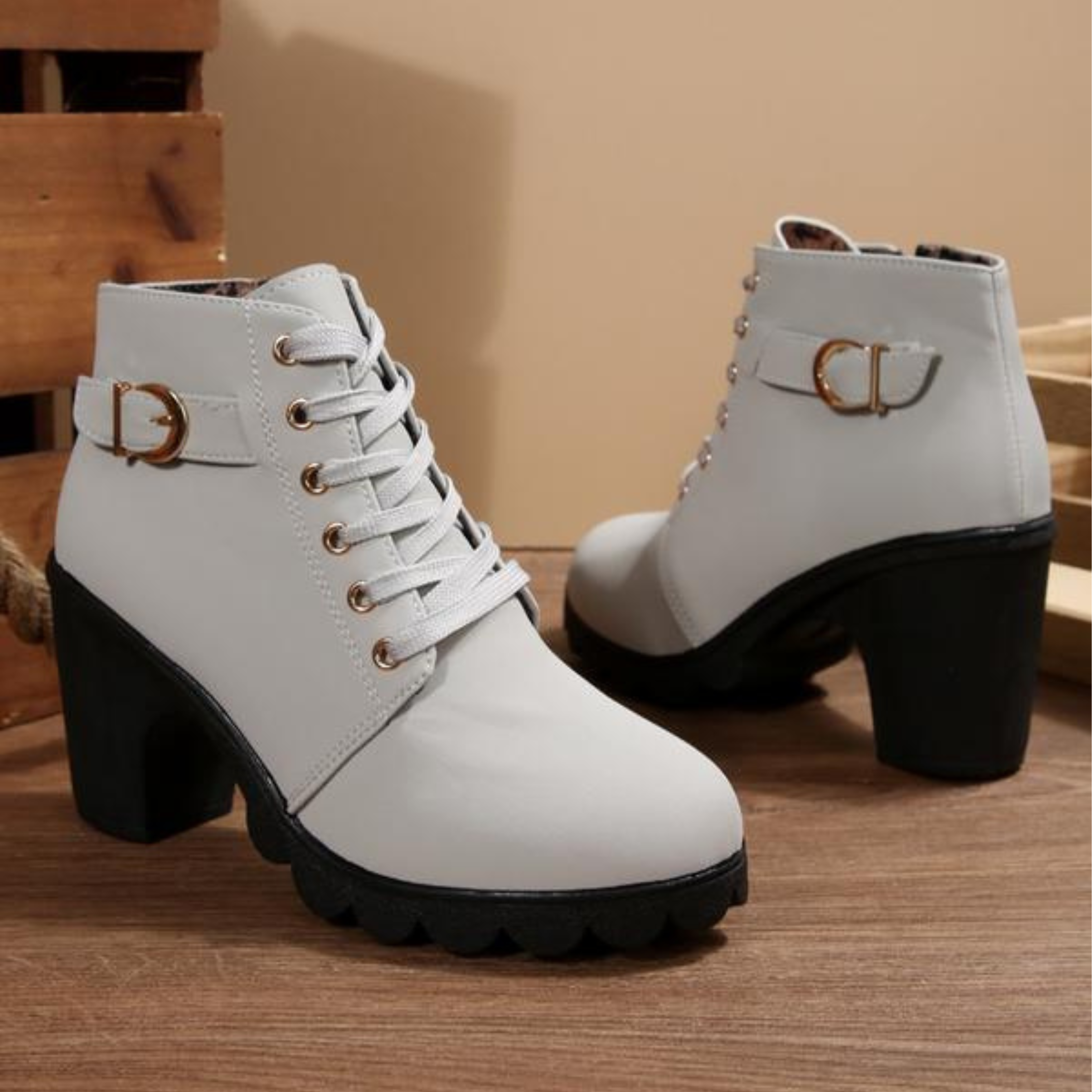 Demi | Chic Lace-Up Chunky Ankle Boots