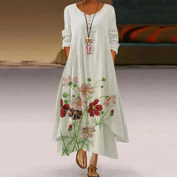 Flora | Women's Floral Print Long Sleeve Loose Maxi Dress