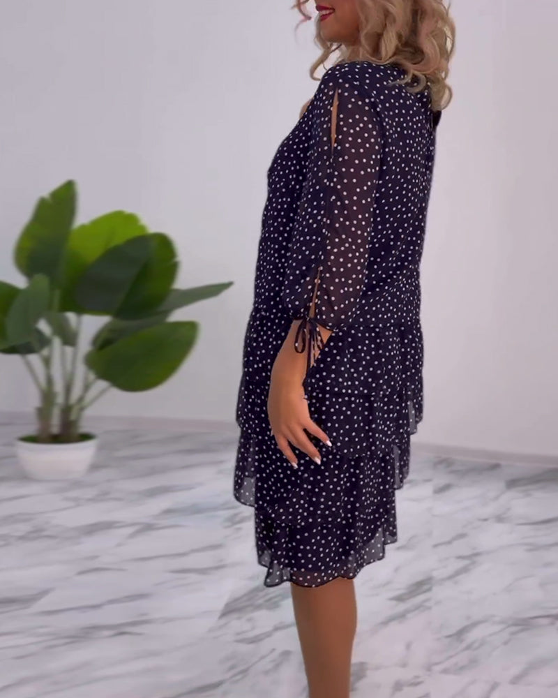Dotty | Women's Polka Dot Tiered Midi Dress 3/4 Sleeve Chiffon