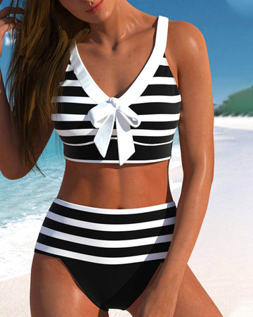 Caroline | Women's High Waist Striped Bikini Set