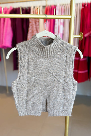 Mocha Mock Neck Cutout Sleeveless Sweater