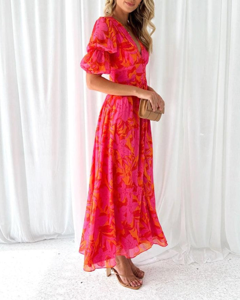 Brittany | Elegant Maxi Dress in Red Pink