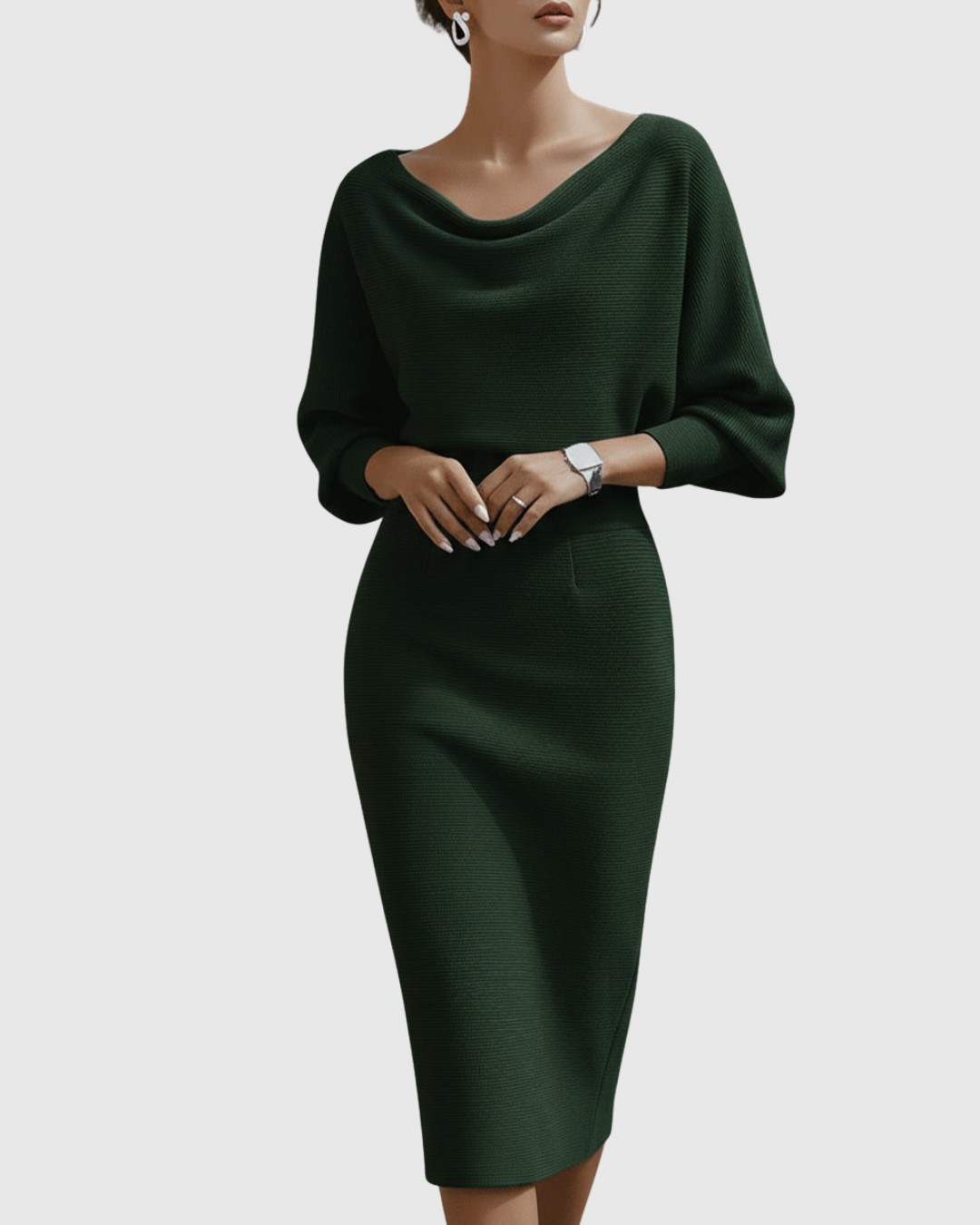 Adriana | Women's Midi Dress with Cowl Neck and Batwing Sleeves