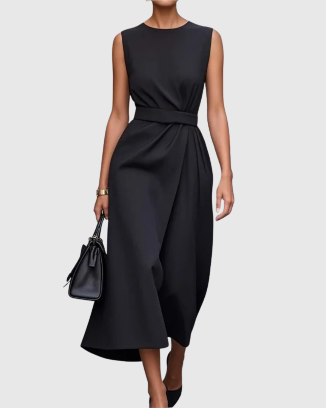 Astelle | Women's Sleeveless Midi Dress with Round Neck and Twisted Detail