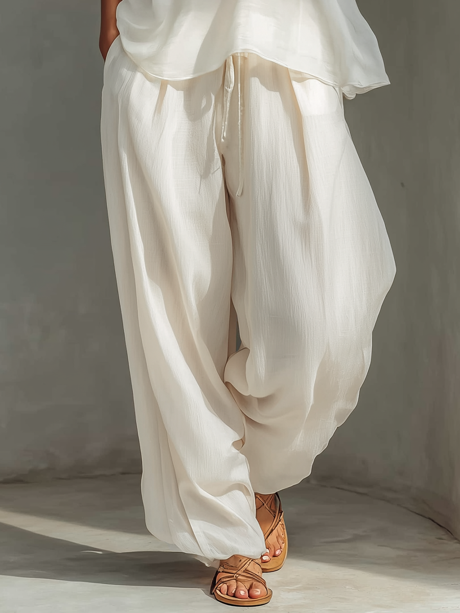 Annabelle | Women's Sleeveless Chiffon Top And Drawstring Wide Leg Trousers Set