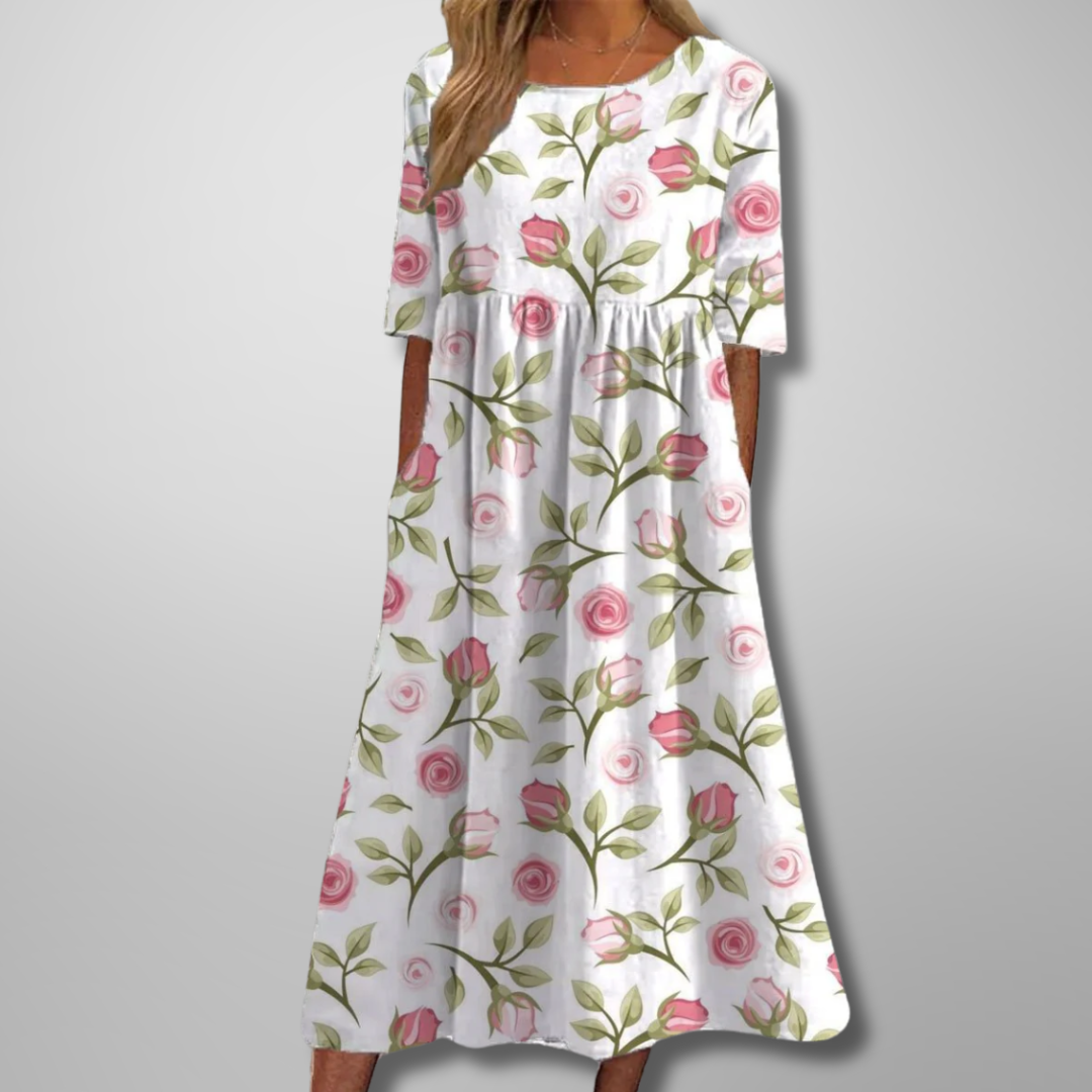 Amelia | Women's Floral Midi Dress with Relaxed Fit and Soft Fabric