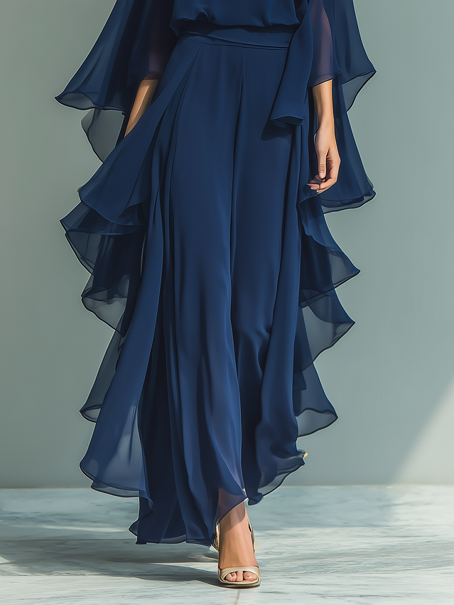 Florence | Women's Chiffon Flared Sleeve Top And Straight Leg Trousers Set