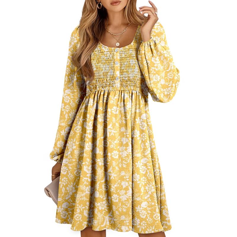 Autumn | Women's Smocked Empire Waist Long Sleeve Mini Dress