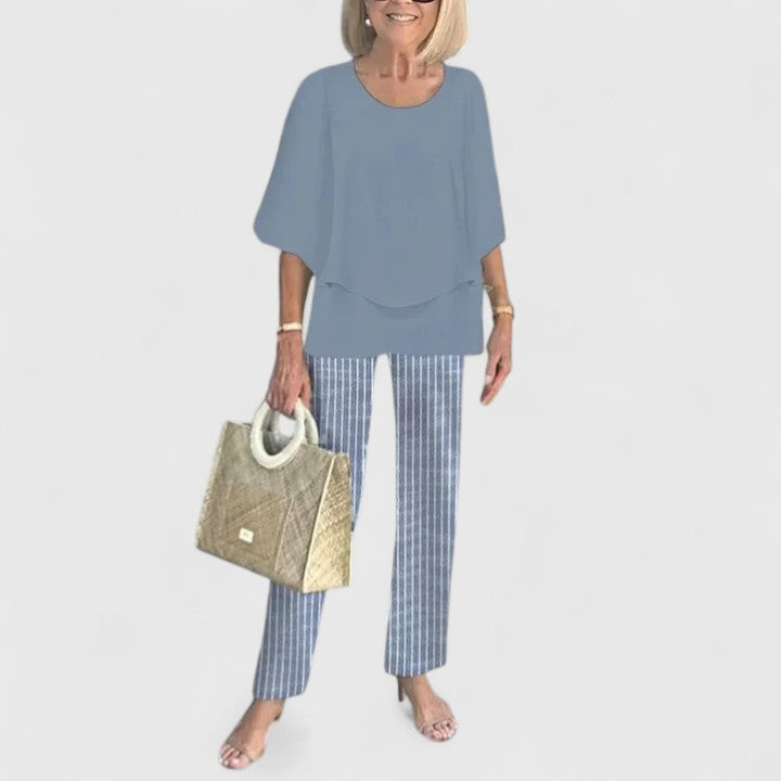 Celine | Women's Floral Print Top with Wide-Leg Trousers Set