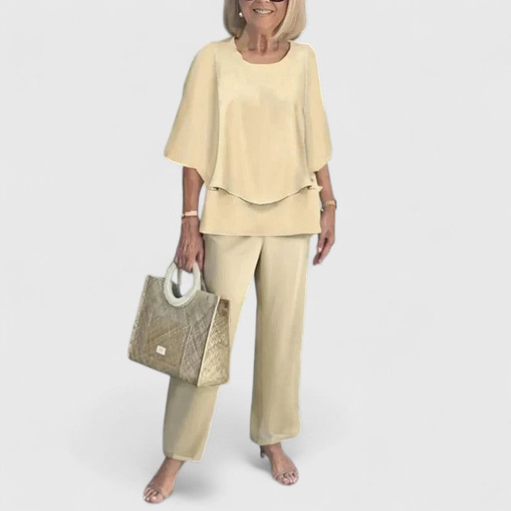 Celine | Women's Floral Print Top with Wide-Leg Trousers Set