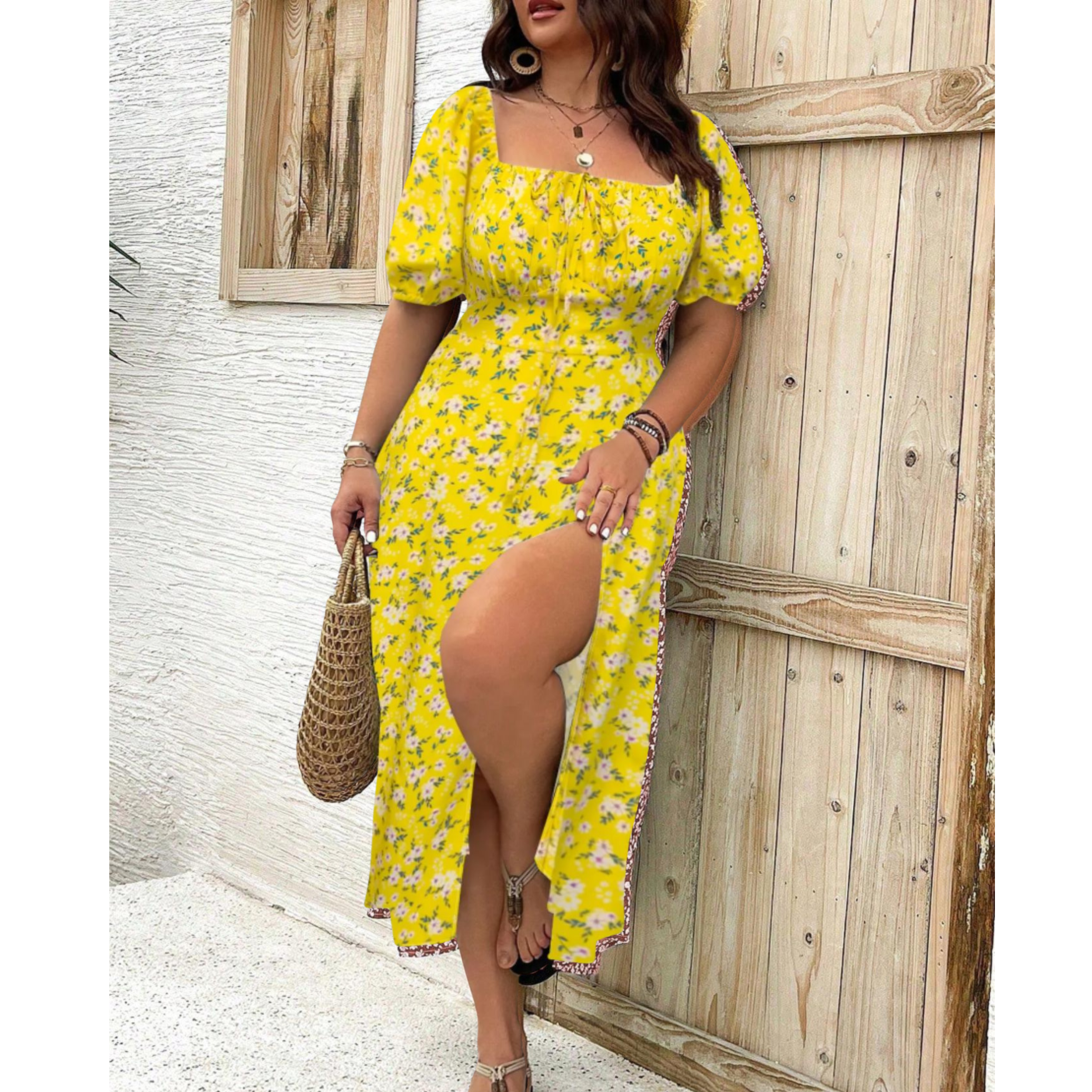 Eleanor | Women's Plus Size Maxi Dress with Puff Sleeves and Flowing Design