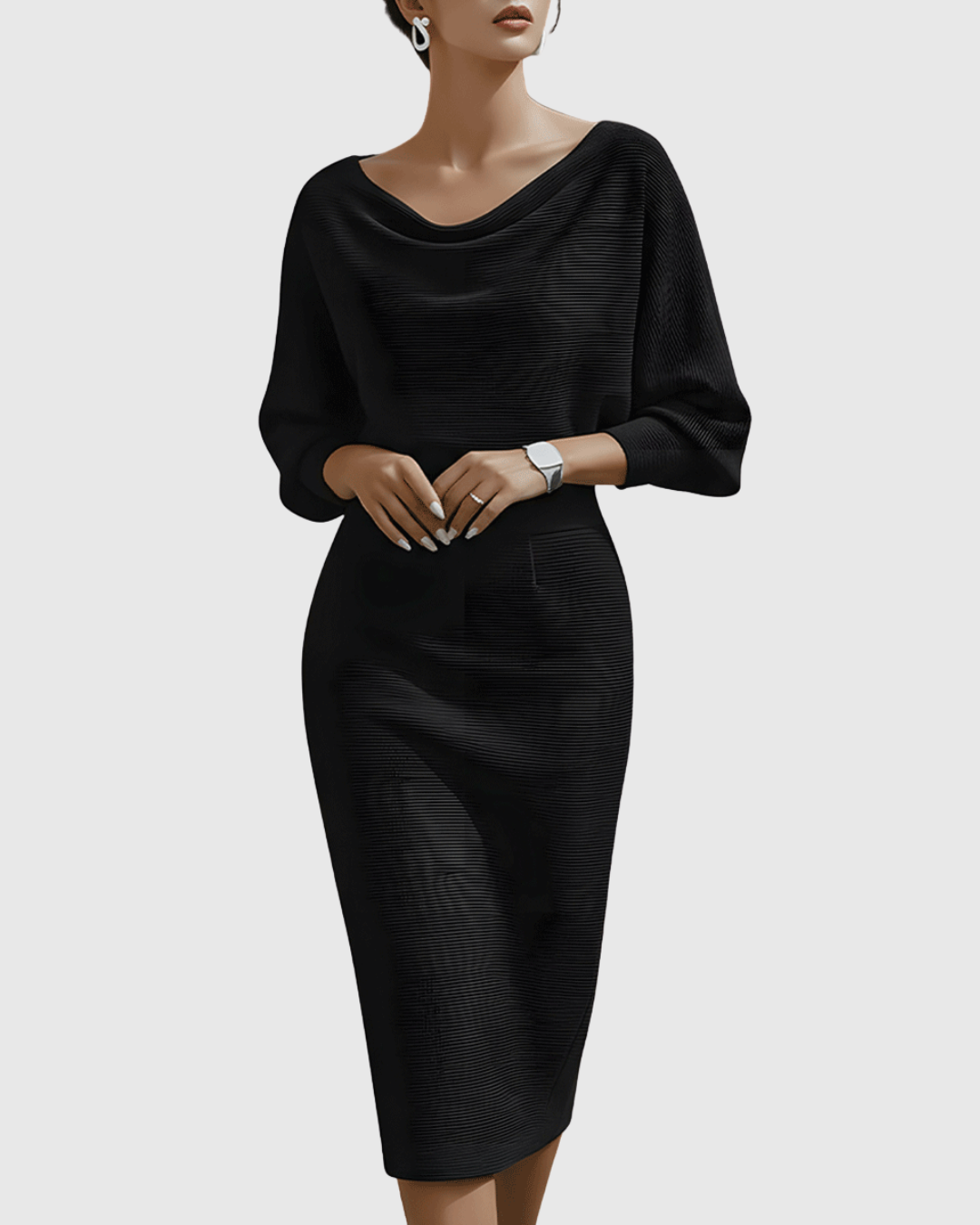 Adriana | Women's Midi Dress with Cowl Neck and Batwing Sleeves