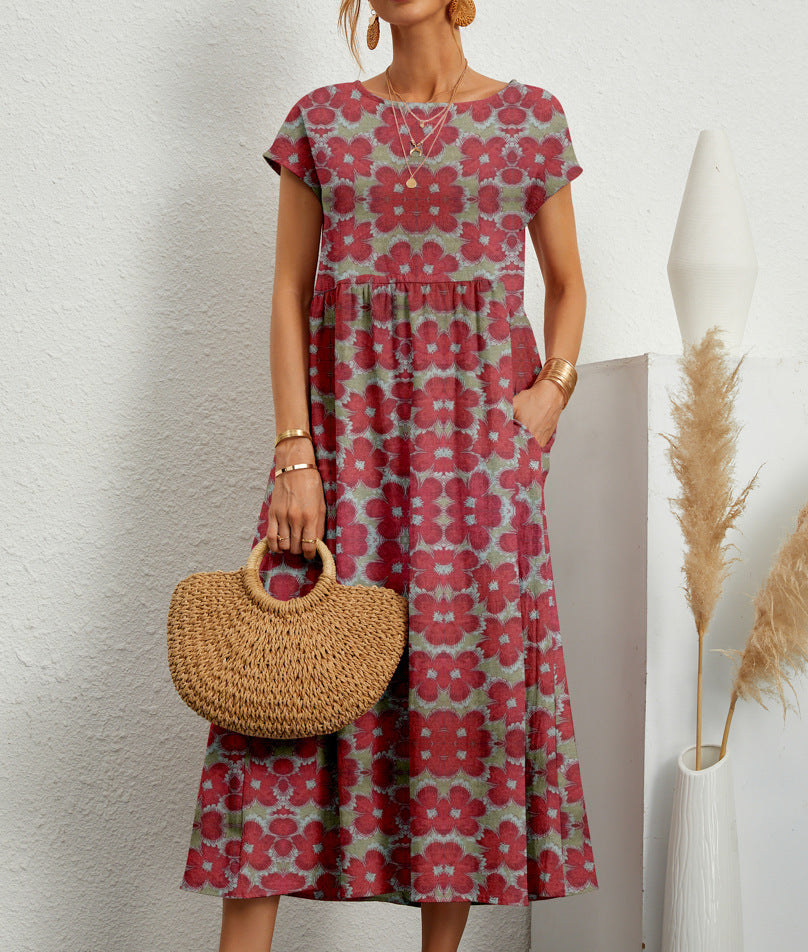 Eden | Women's Floral Dress with A-Line Silhouette and Short Sleeves