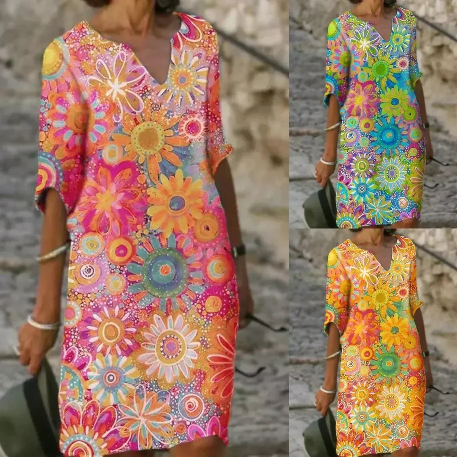 Elovelle | Women's Flowy Dress with Floral Print and Sleeveless Design