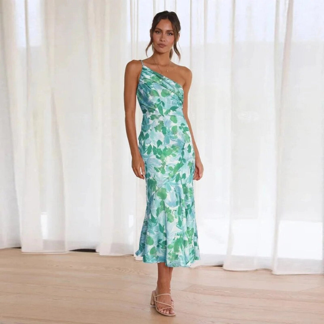 Genevieve | Women's Wedding Guest Floral Asymmetric Midi Dress