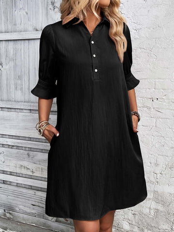 Auraline | Women's Button-Down Shirt Dress with 3/4 Sleeves and Knee Length