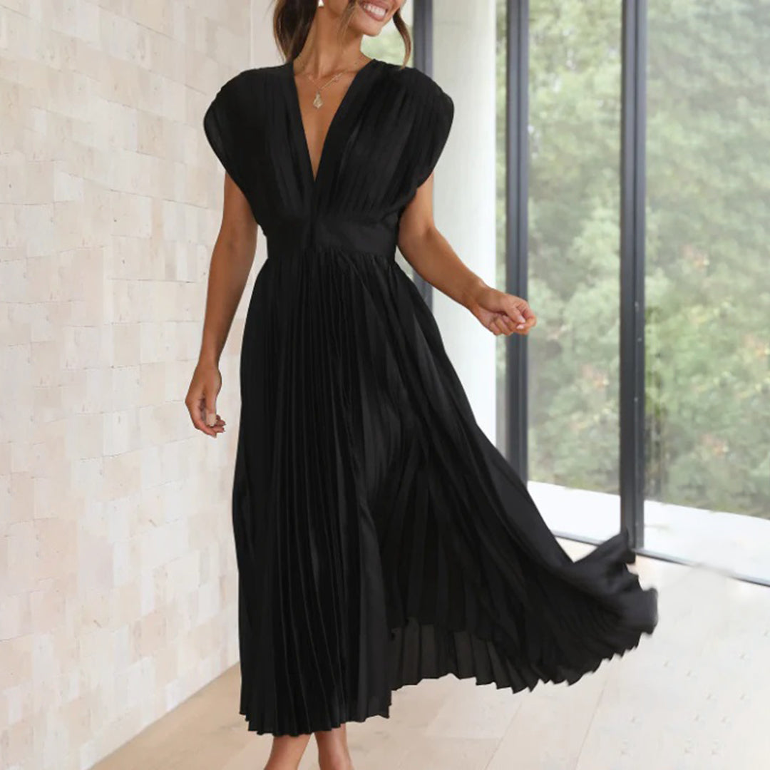 Alora | Women's A-Line Midi Dress with Sleeveless Design and Flowy Skirt
