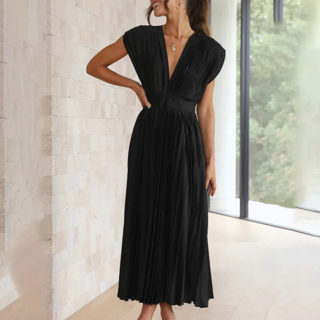 Alora | Women's A-Line Midi Dress with Sleeveless Design and Flowy Skirt