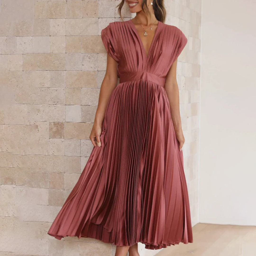 Alora | Women's A-Line Midi Dress with Sleeveless Design and Flowy Skirt